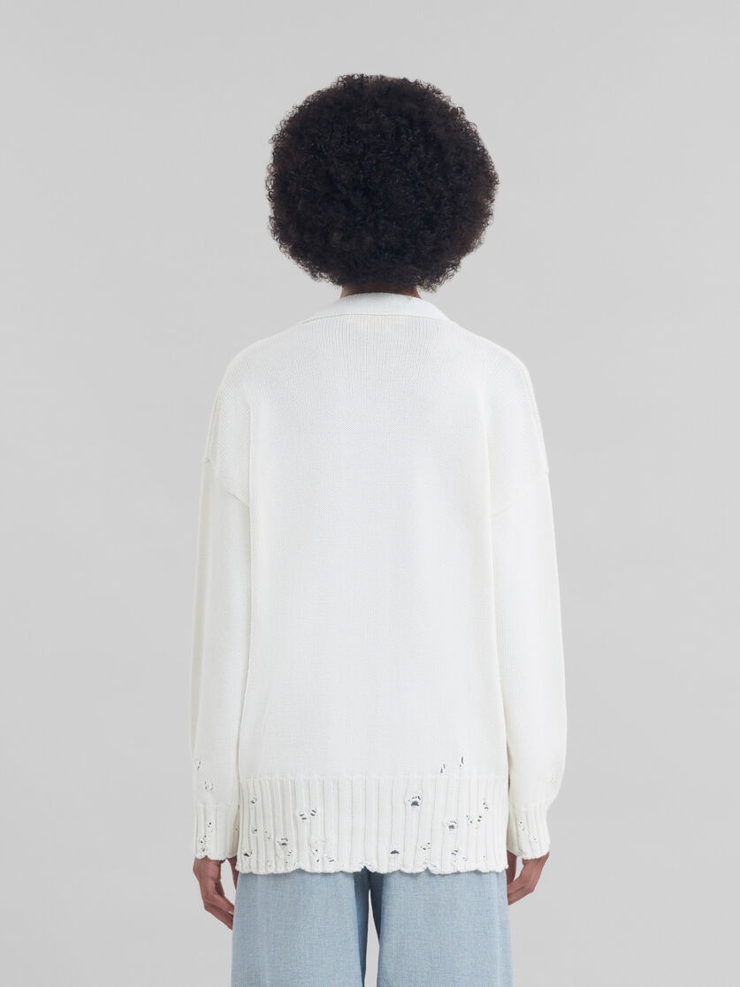 WHITE DISHEVELLED COTTON CARDIGAN WITH MARNI MENDING LOGO - 3