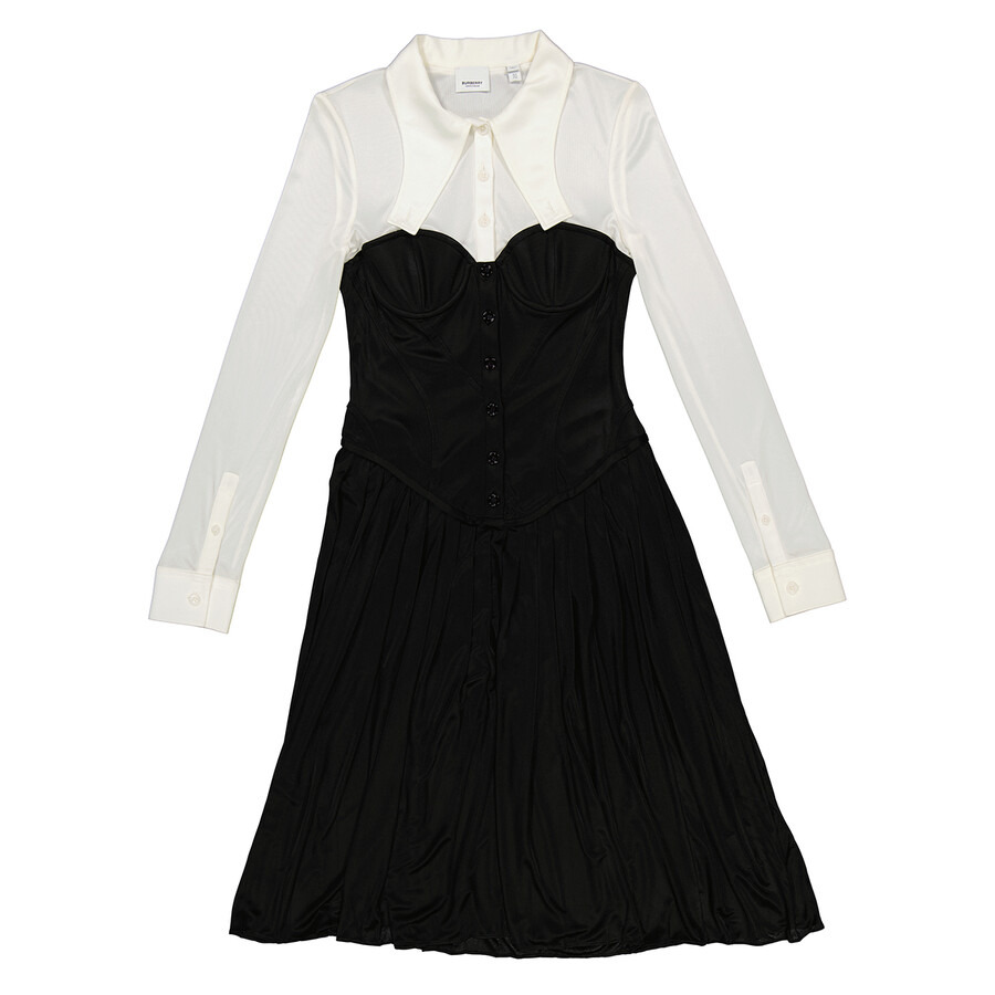 Open Box - Burberry Ladies Natural White Marcella Two Tone Bustier Shirtdress, Brand Size 12 (US Siz - 1