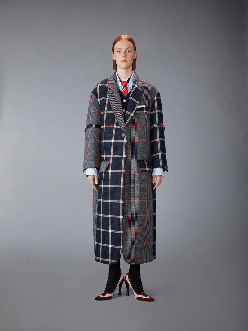 Thom Browne FUNMIX PRINCE OF WALES ARMBAND OVERCOAT outlook