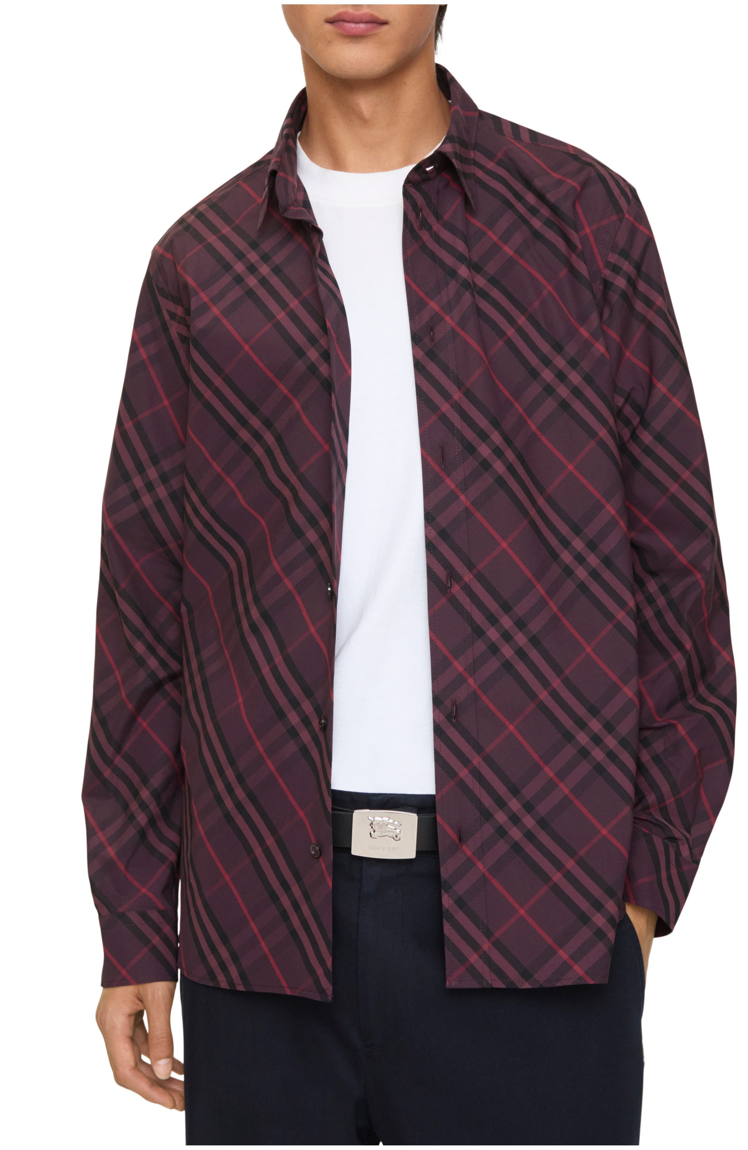 burberry Check Cotton Shirt in Hyacinth Blue at Nordstrom - 6