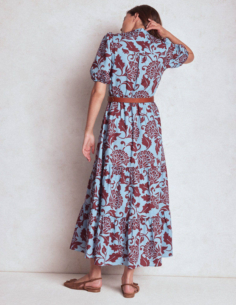 Christabel Cotton Midi Dress-Glacier Blue, Ornate Vine 4