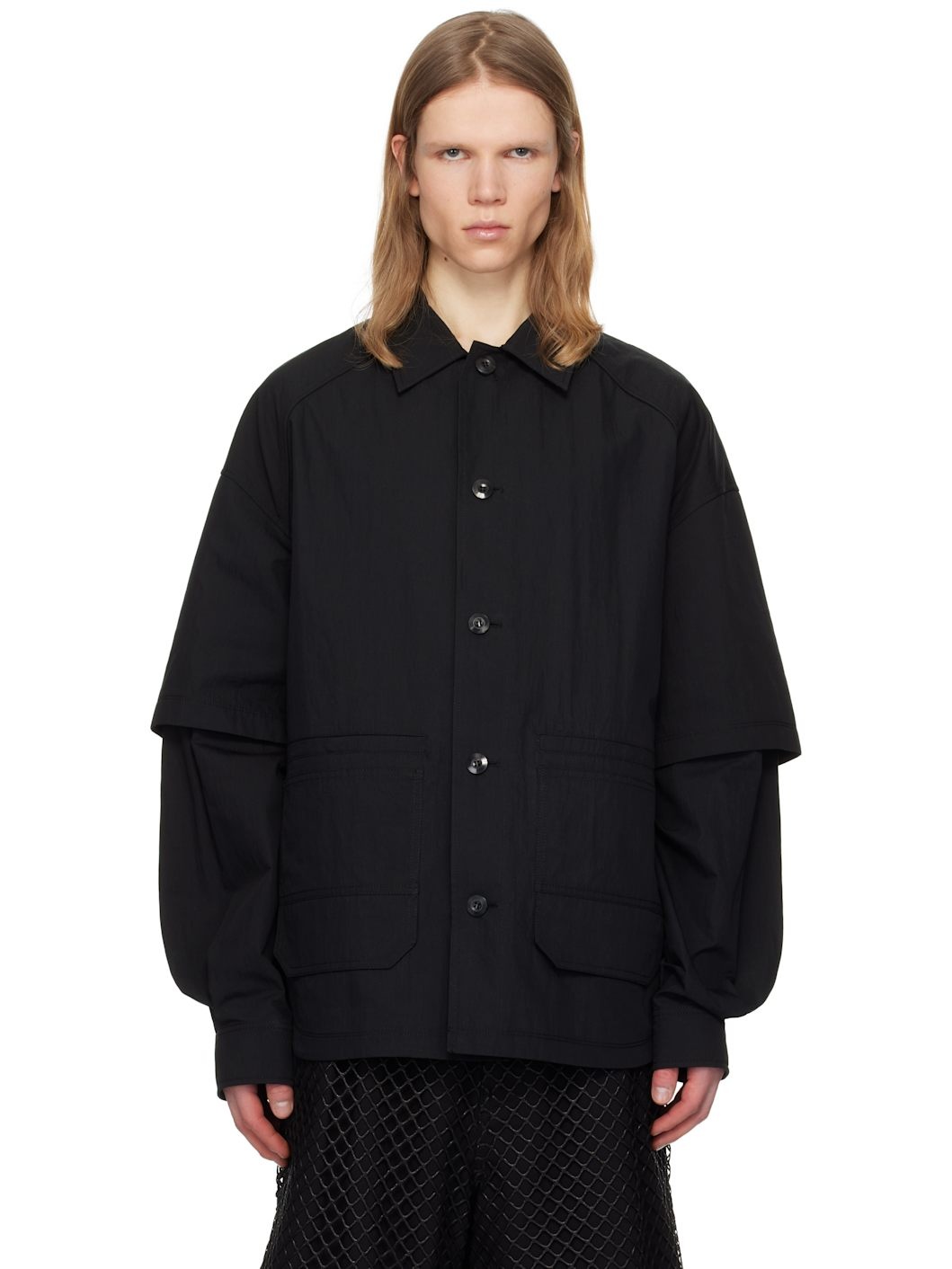 Juun. J Black Dual Sleeve Work Shirt - 1