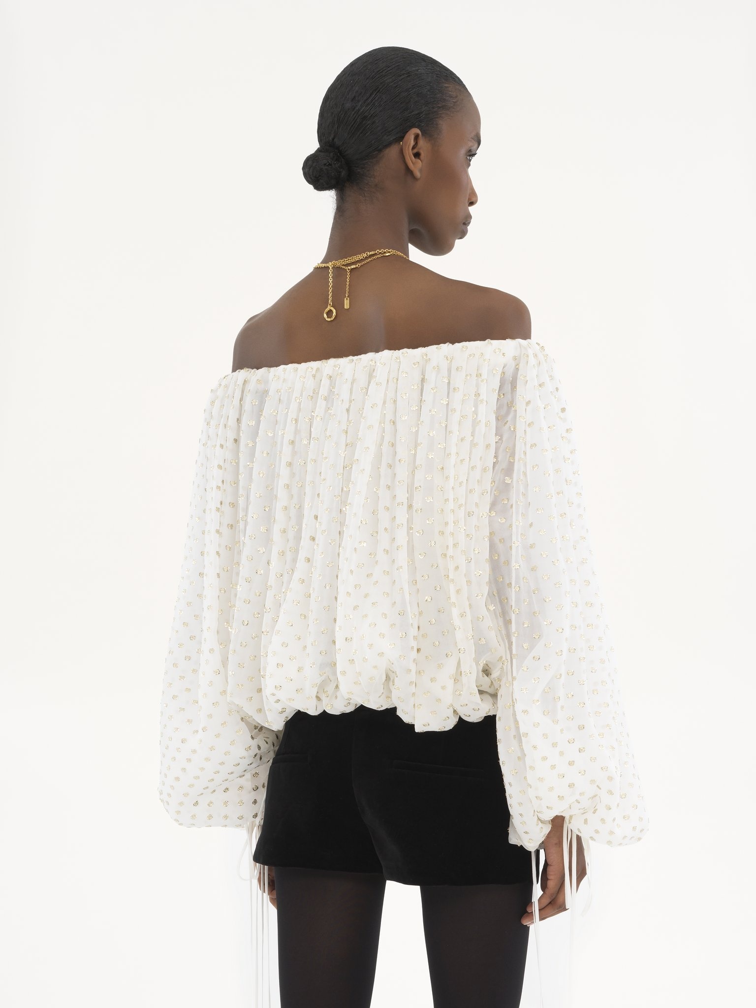 GATHERED OFF-THE-SHOULDER TOP IN SILK JACQUARD & LUREX - 5