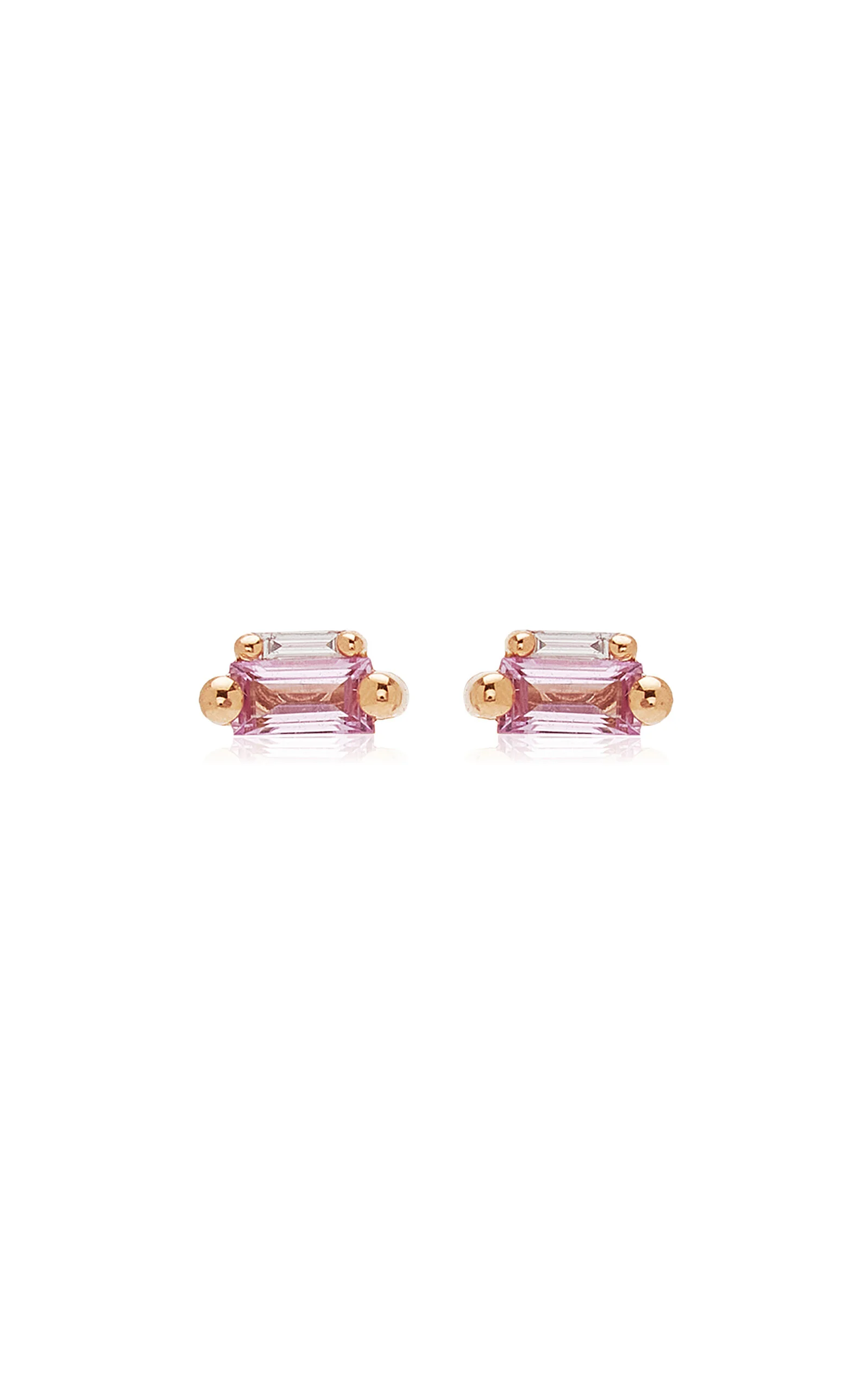 Bold 18K Rose Gold Sapphire Mini Stud Earrings - 1