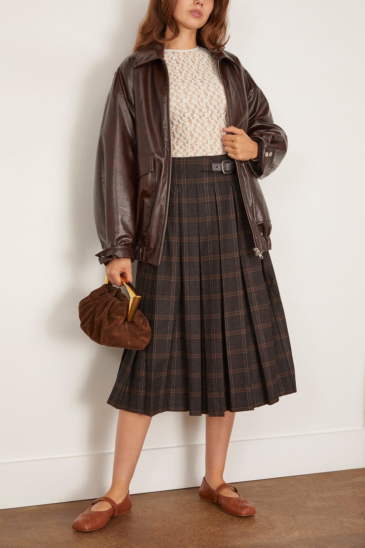 Monroe Wool Plaid Belted Pleat Skirt in Multi - 2