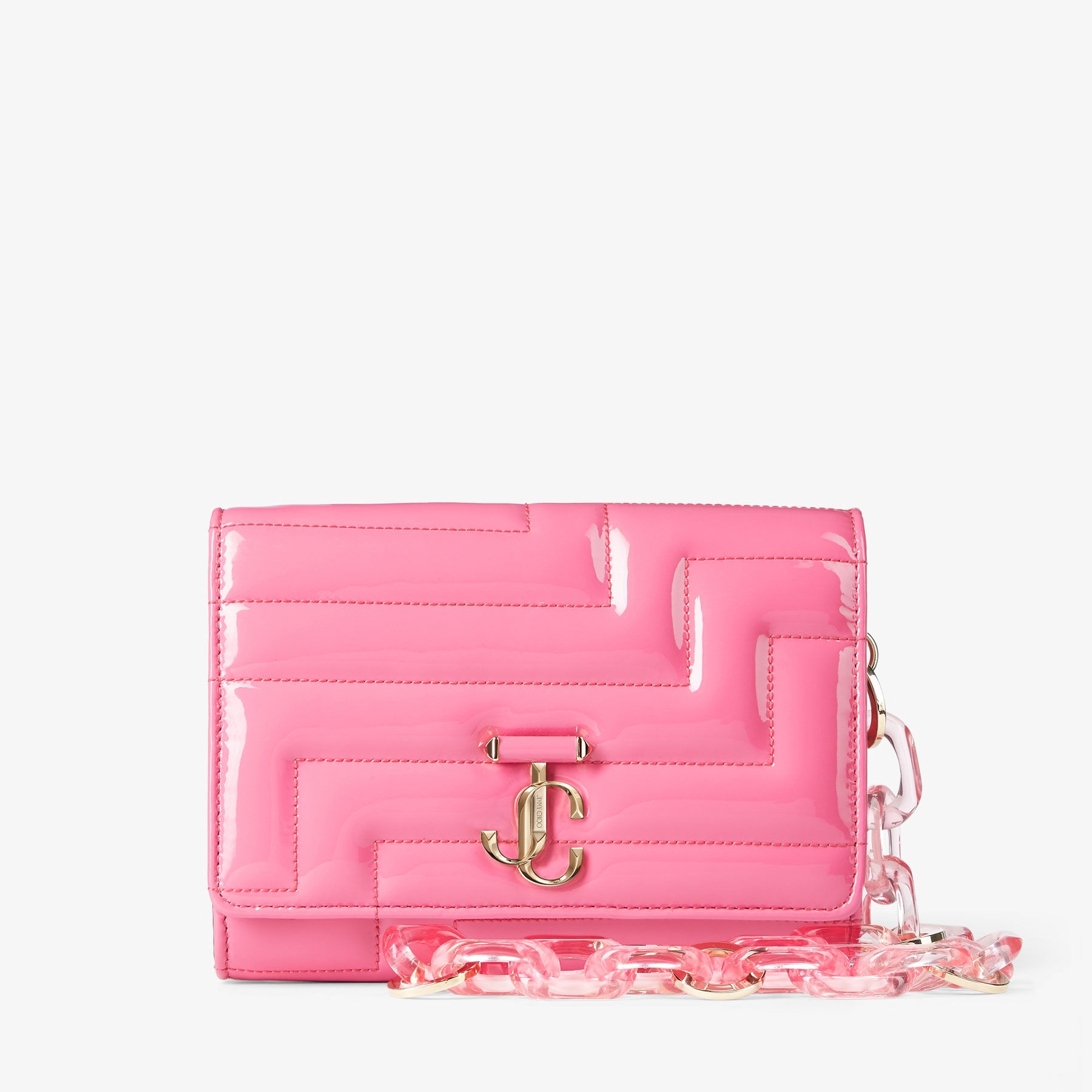 Varenne Avenue Clutch
Candy Pink Quilted Patent Clutch with Plexi Strap - 1