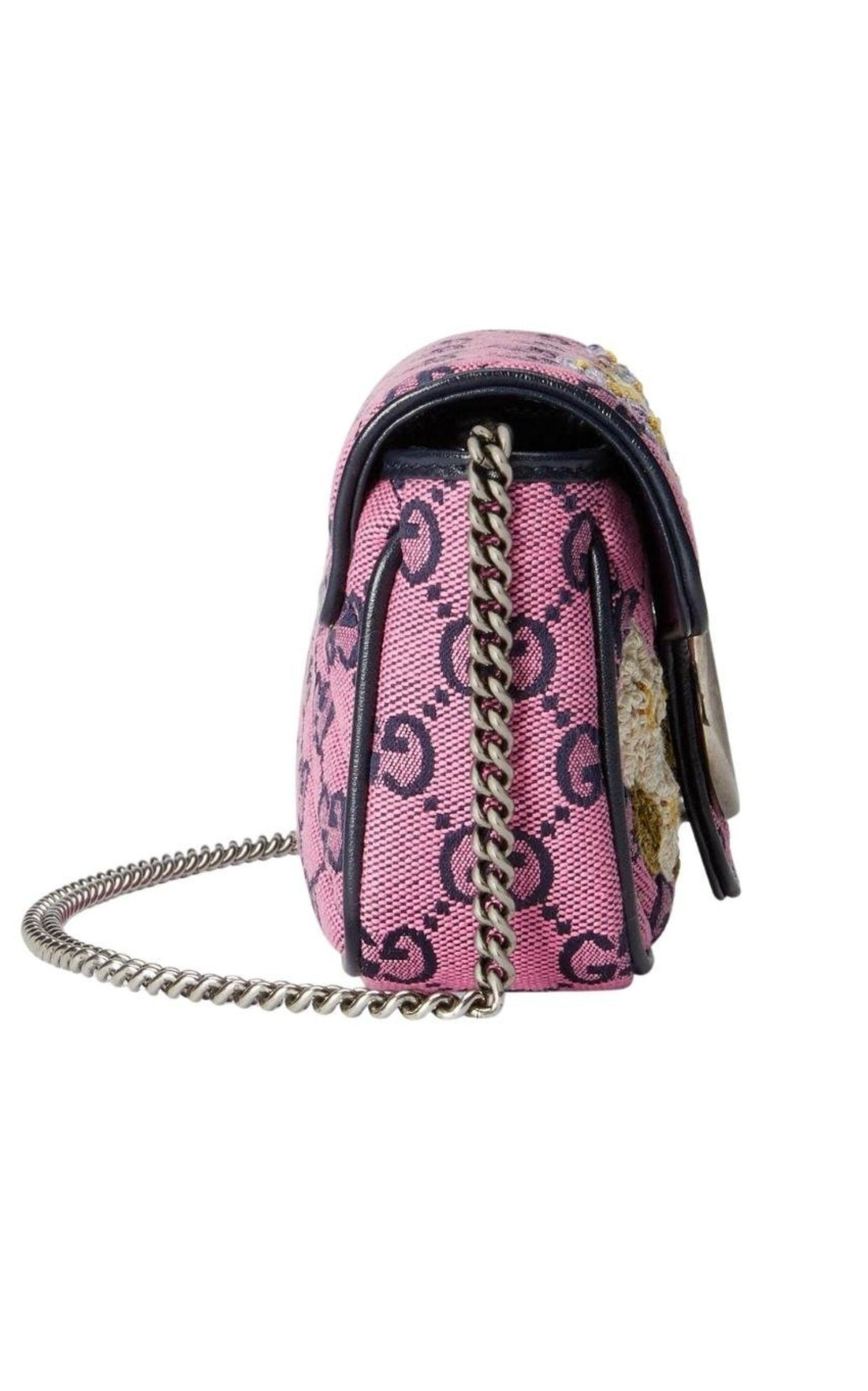 GG Marmont Pink Embroidery Super Mini Bag - 3
