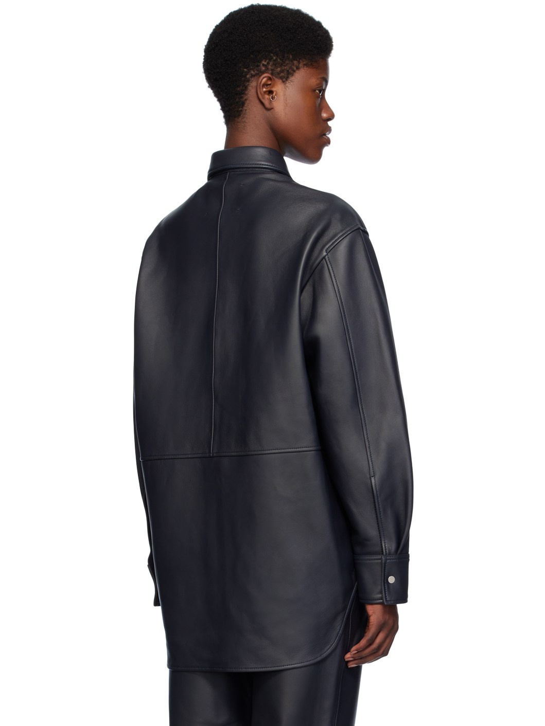 【関税込み】Studio Nicholson ブラック Santos レザーシャツ Black Santos Shirt by Studio Nicholson on Sale