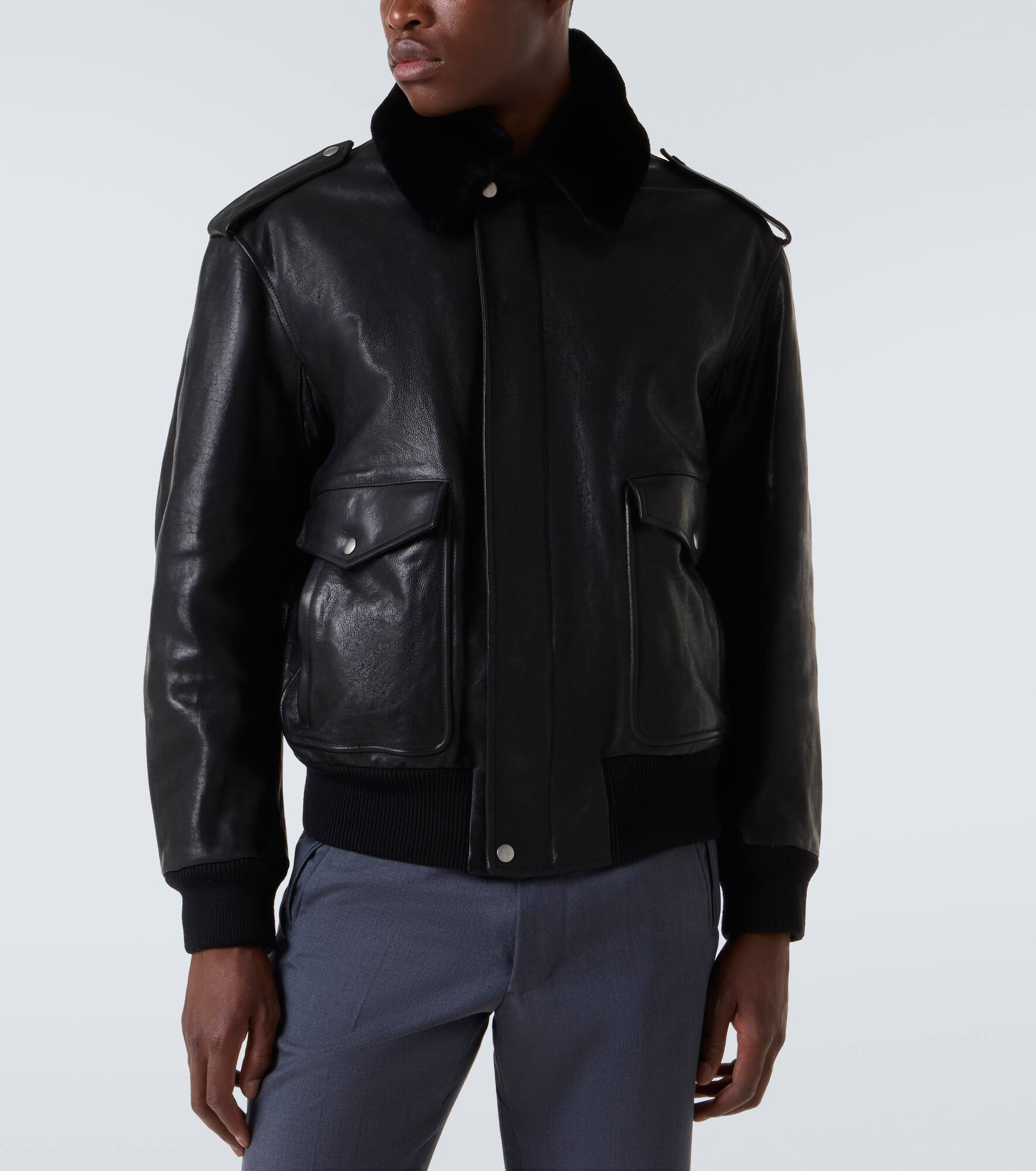 Faux fur-trimmed leather jacket - 3