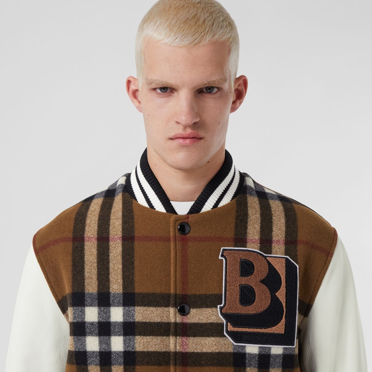 Letter Graphic Check Technical Wool Bomber Jacket - 3