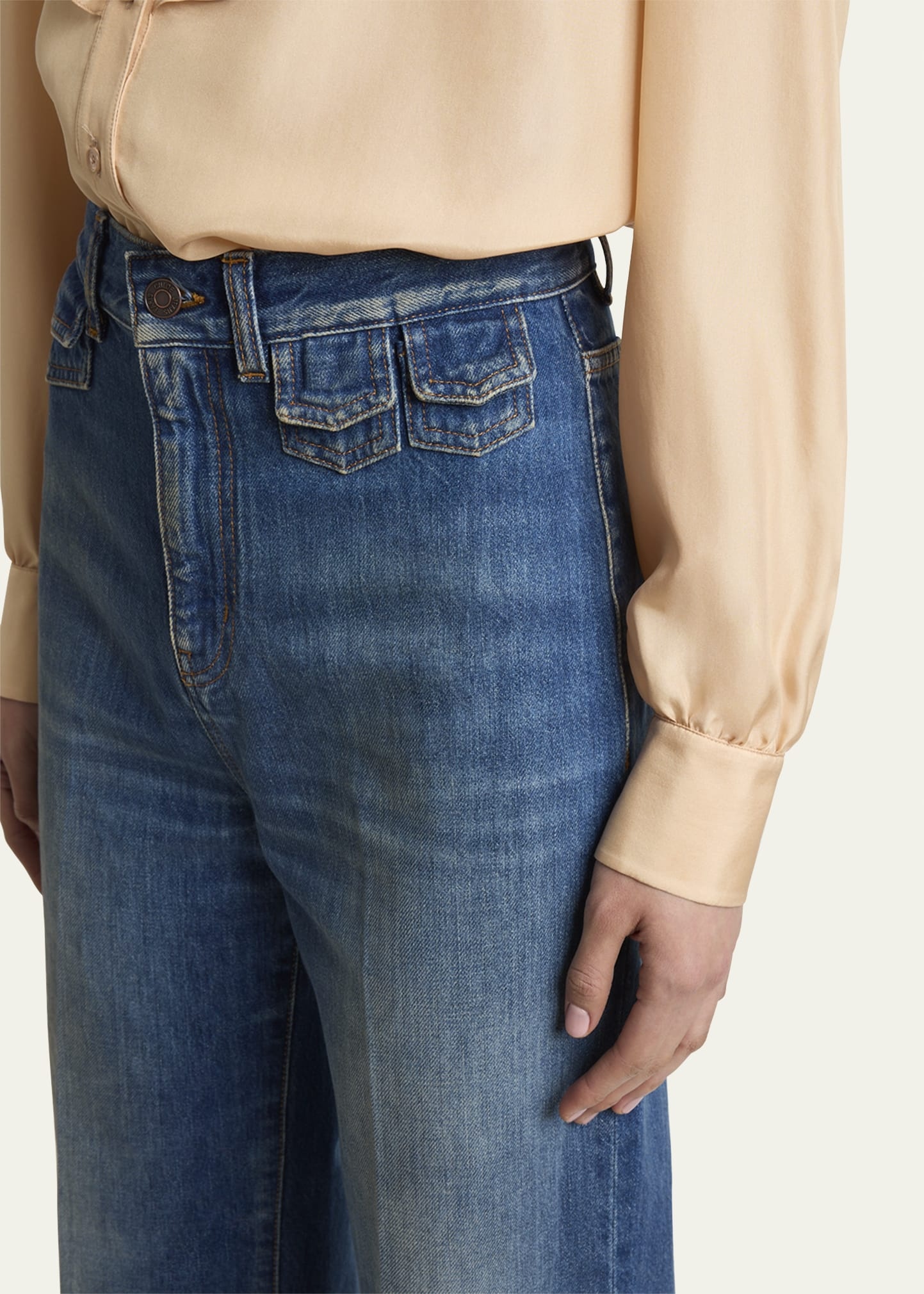 High-Waisted Flared Jeans with Flap Pockets - 5