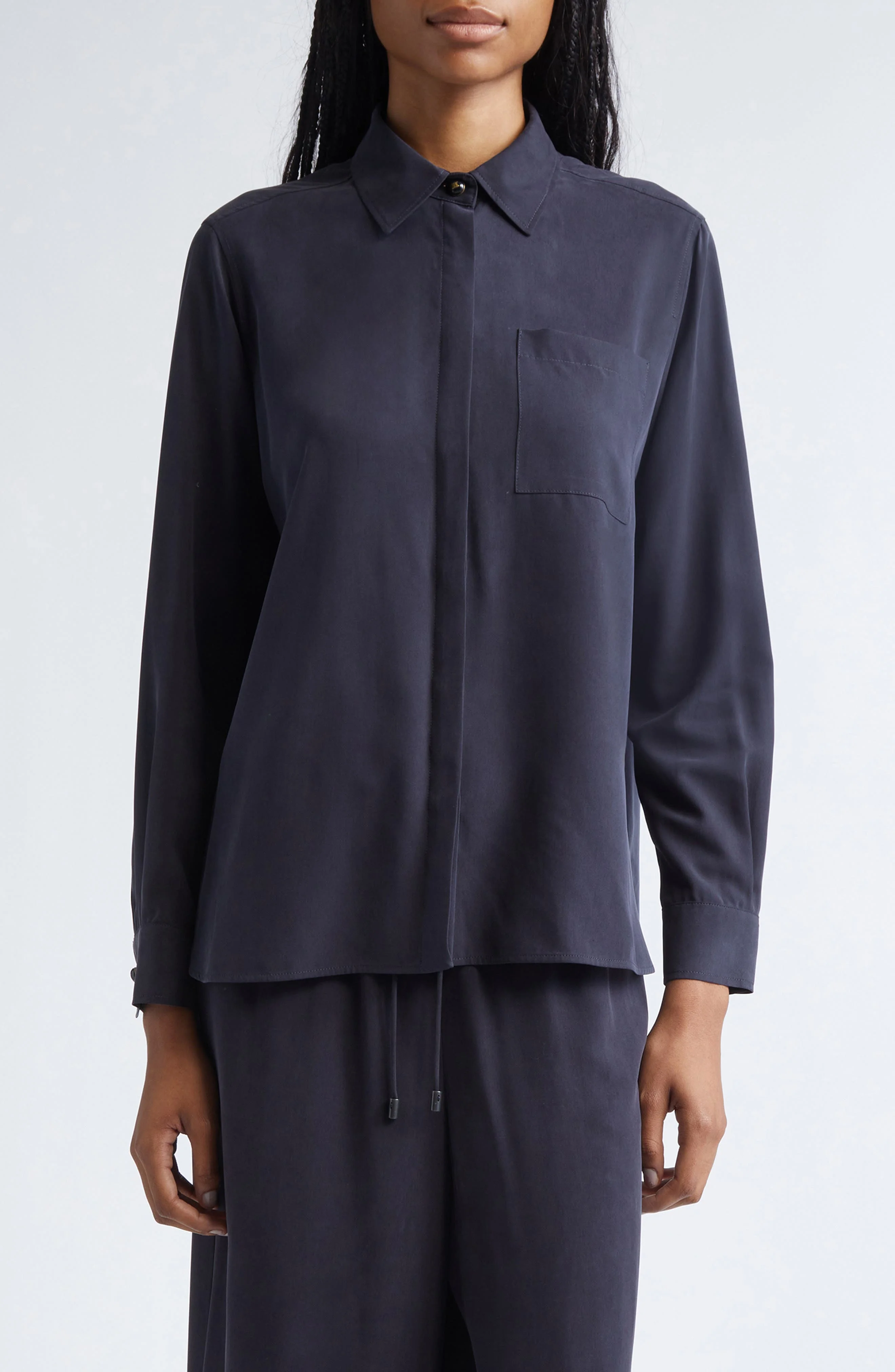 Max Mara Silk Crêpe de Chine Button-Up Shirt in Ultramarine at Nordstrom - 1