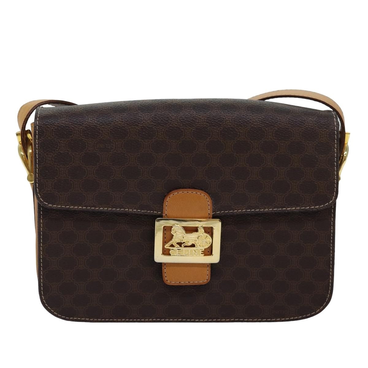CELINE Macadam Canvas Shoulder Bag Pvc Leather Brown - 13