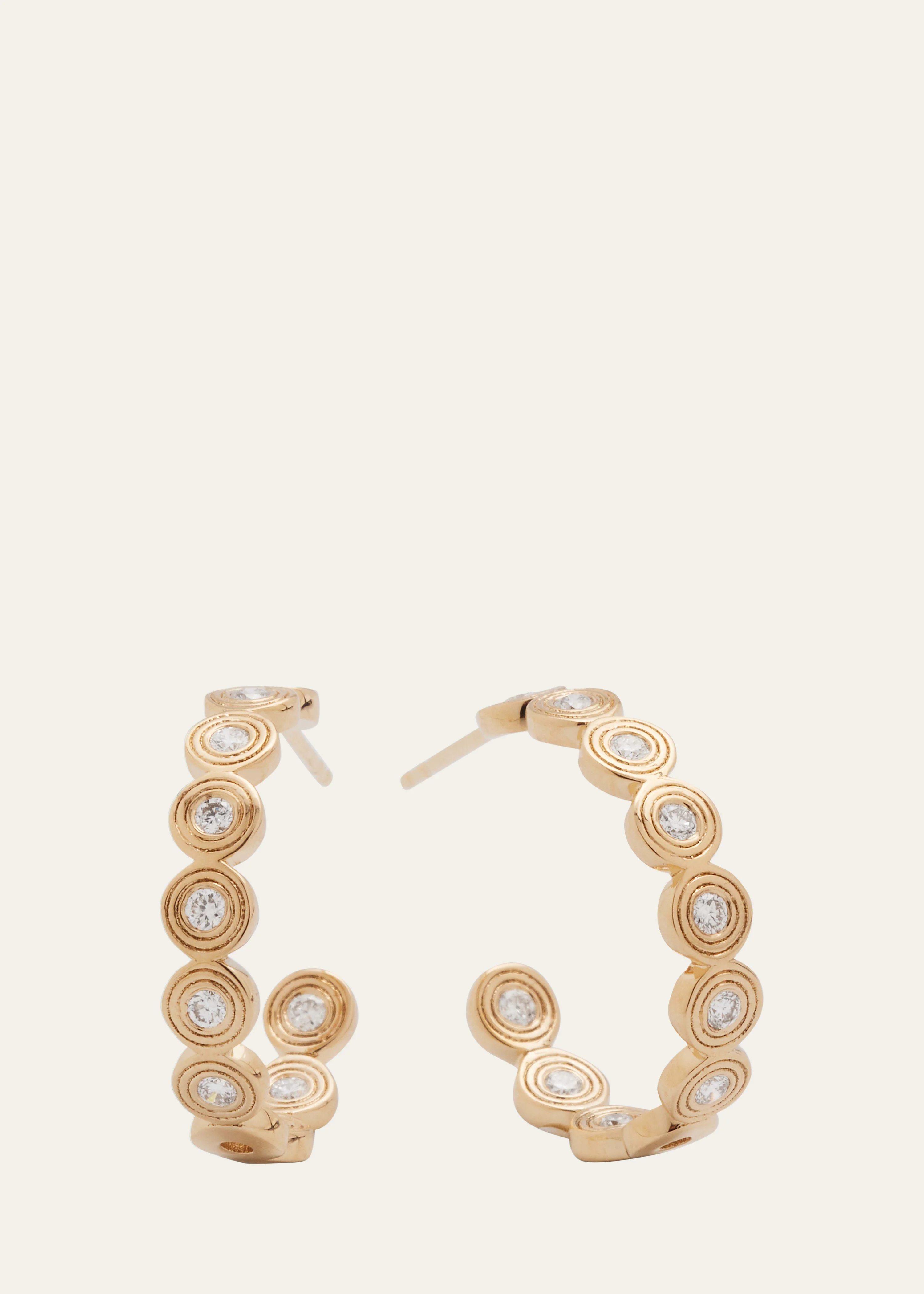 14k Gold Fluted Diamond Earrings - 1