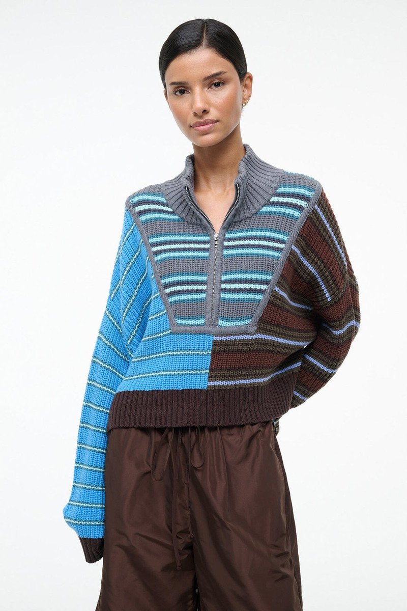 STAUD CROPPED HAMPTON SWEATER ZUMA STRIPE MULTI 1