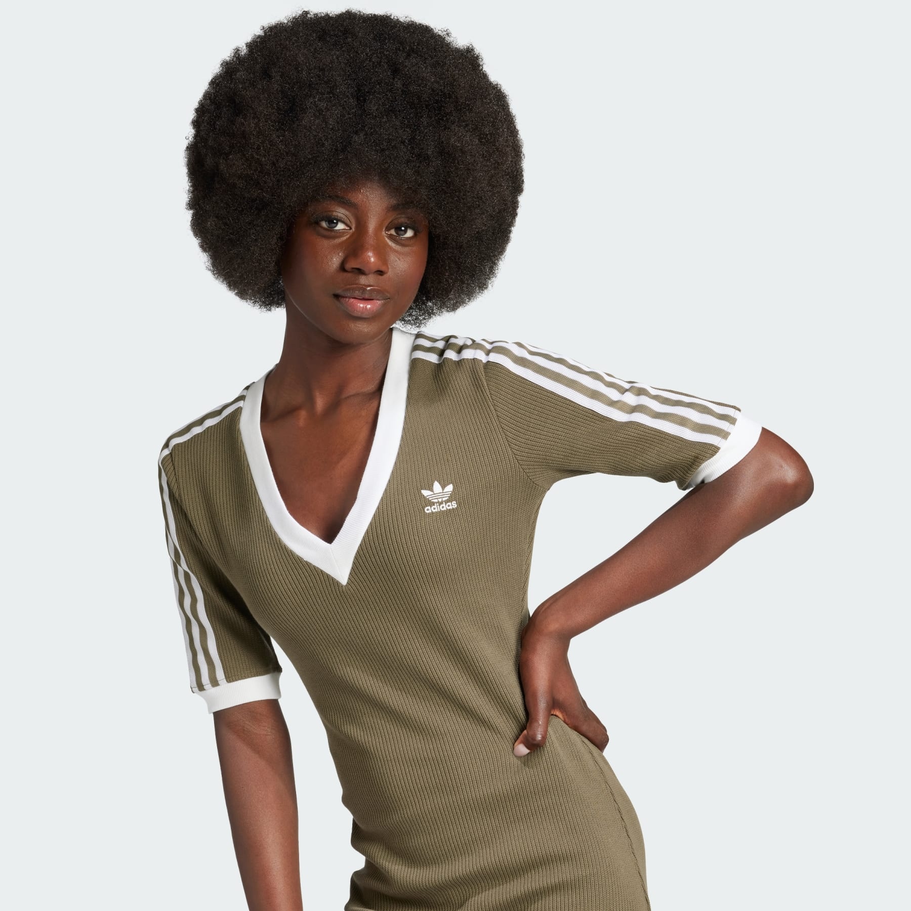 Adicolor 3-Stripes Knit V-Neck Dress - 5