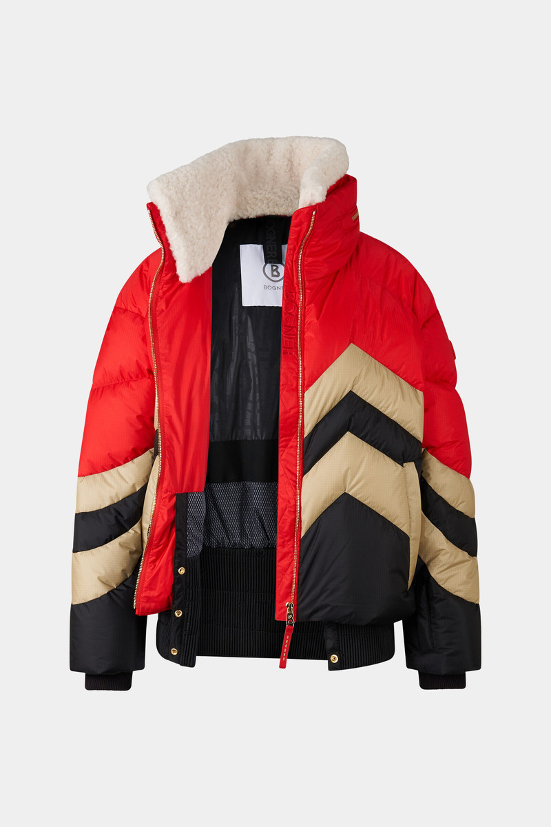Valea down ski jacket in Red/beige/black 9