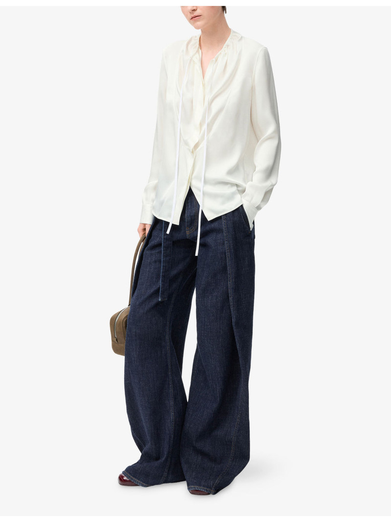 Loewe Draped-Neckline Long-Sleeve Cotton-Silk Blend Blouse outlook