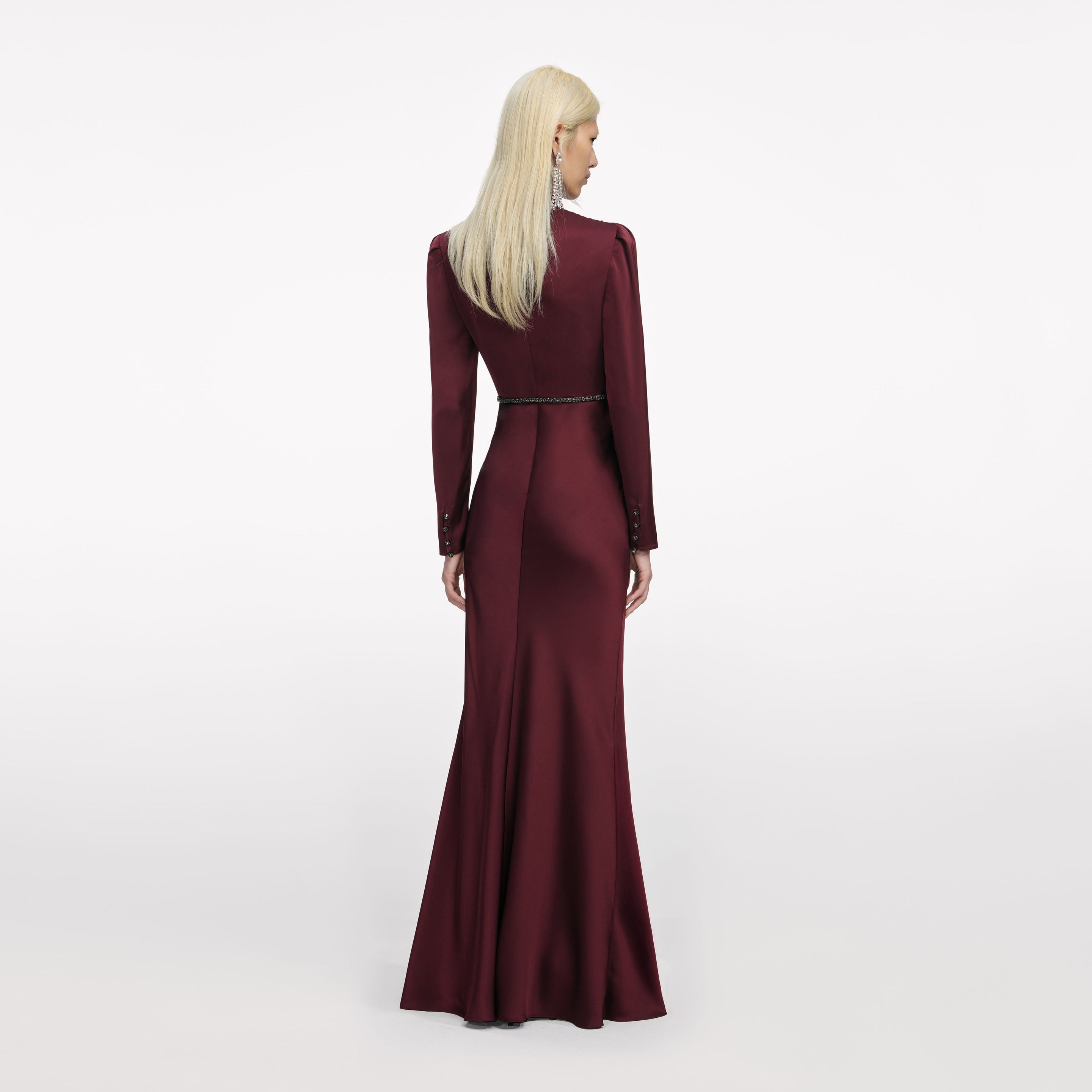 Burgundy Satin Maxi Dress - 3