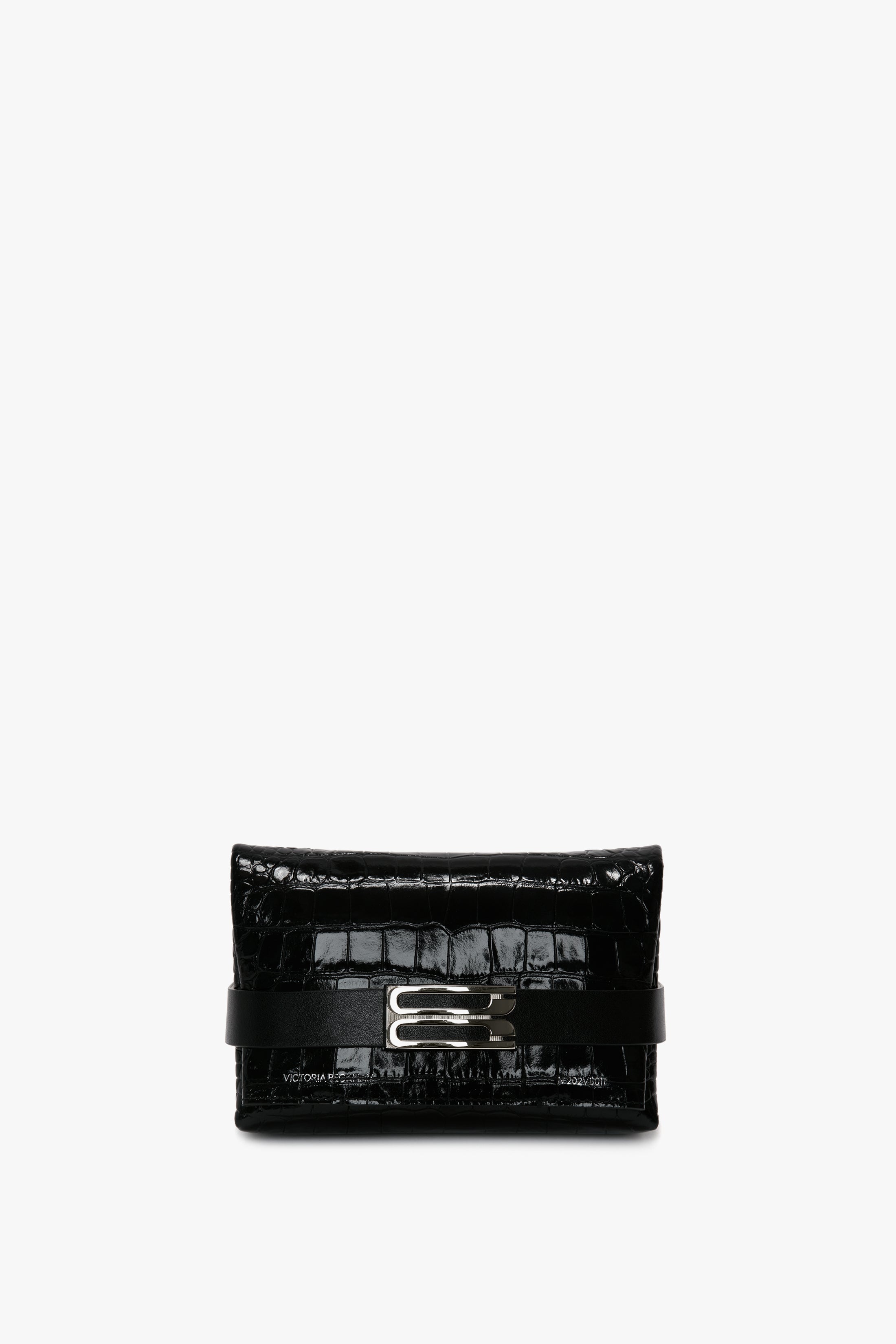 Mini B Pouch In Croc Effect Black Leather - 2