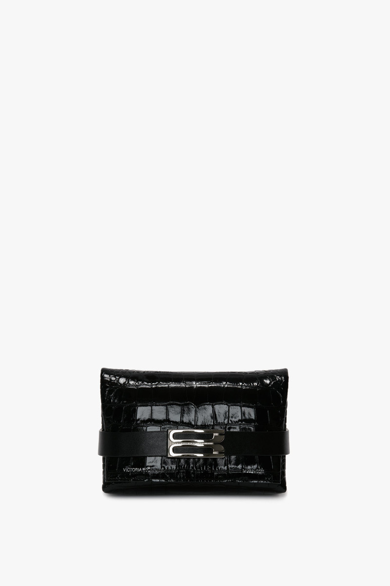 Victoria Beckham Mini B Pouch In Croc Effect Black Leather outlook