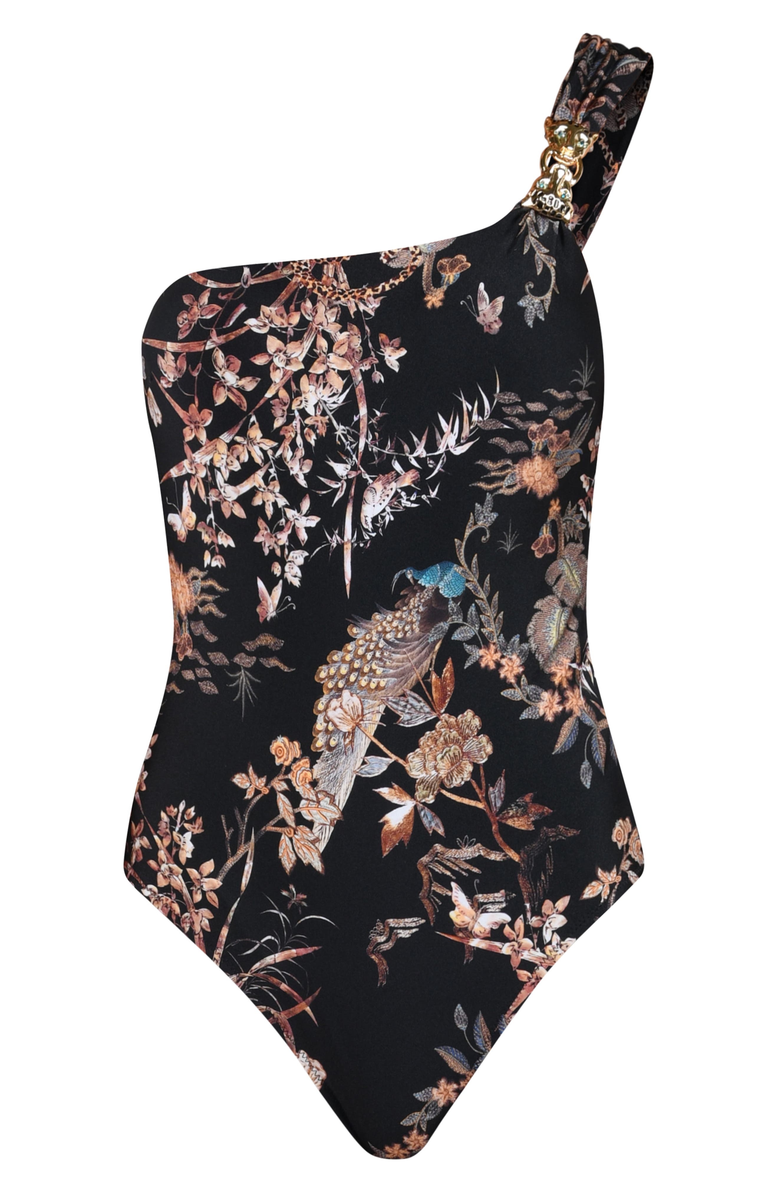 L'AGENCE Karmin Jungle One-Shoulder One-Piece Swimsuit in Black at Nordstrom - 4