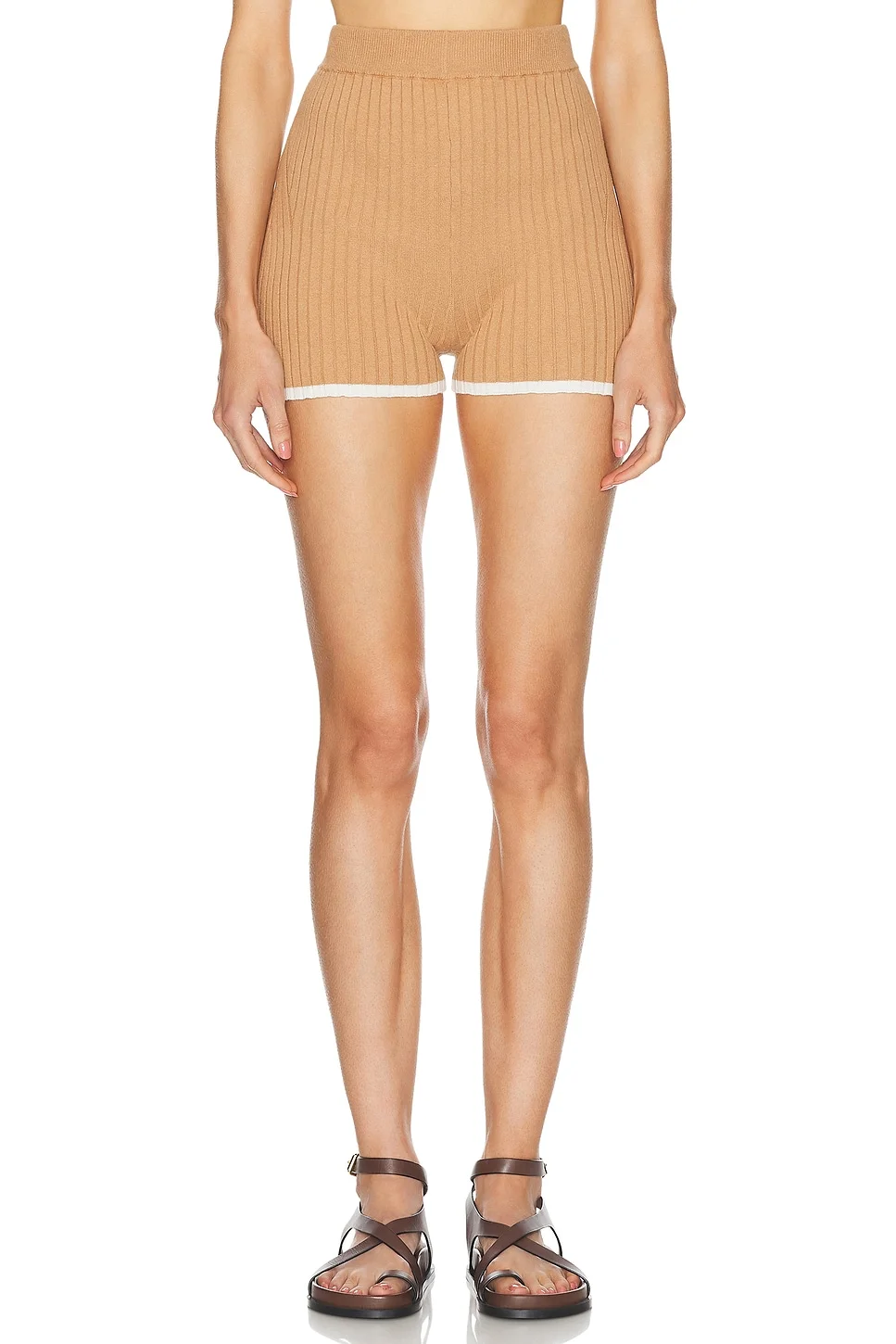 Rib Knit Hot Short in Khaki - 1