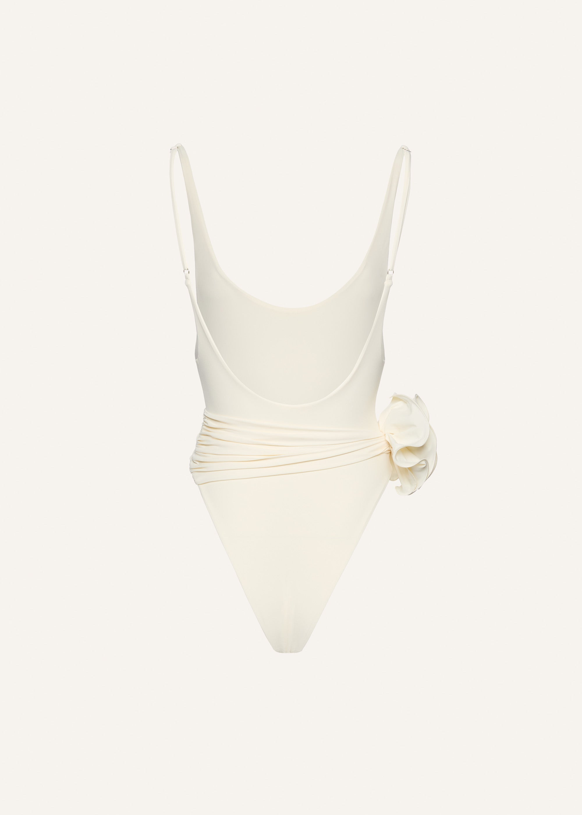 Flower scoop neck swimsuit in cream - 2