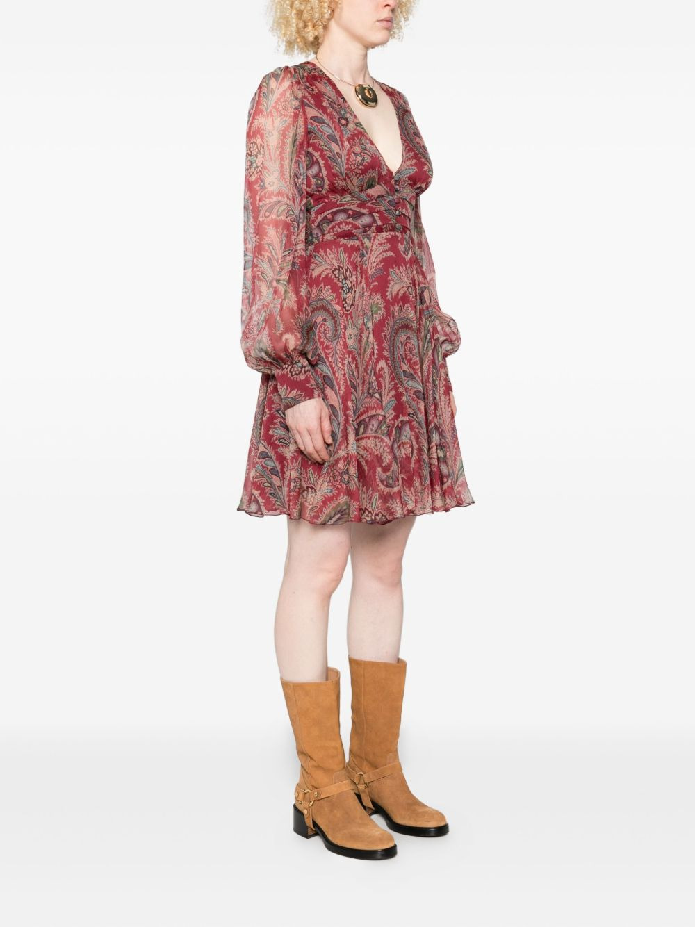 paisley-print v-neck mini dress - 3