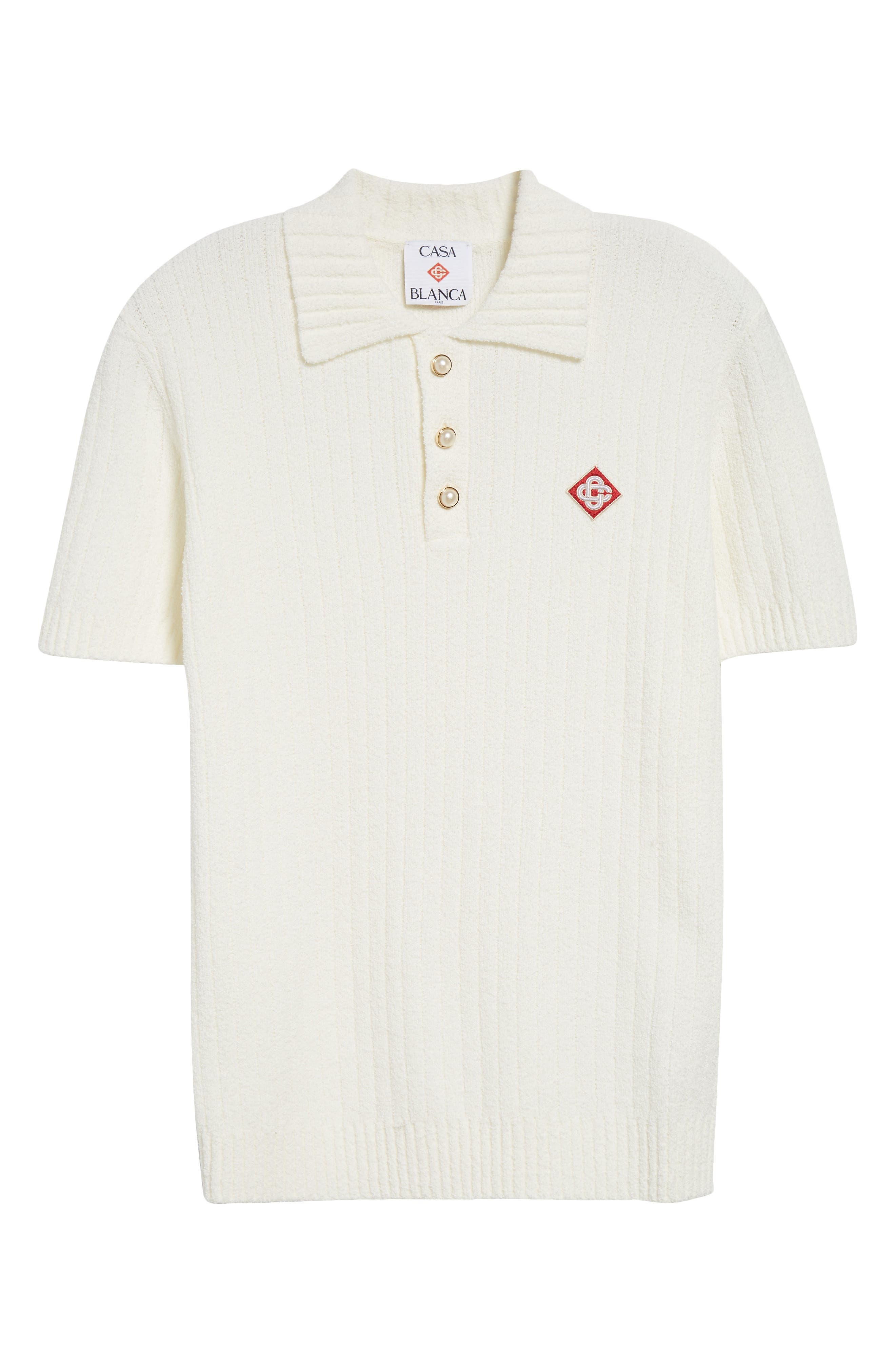 Casablanca Bouclé Rib Polo in White at Nordstrom - 5