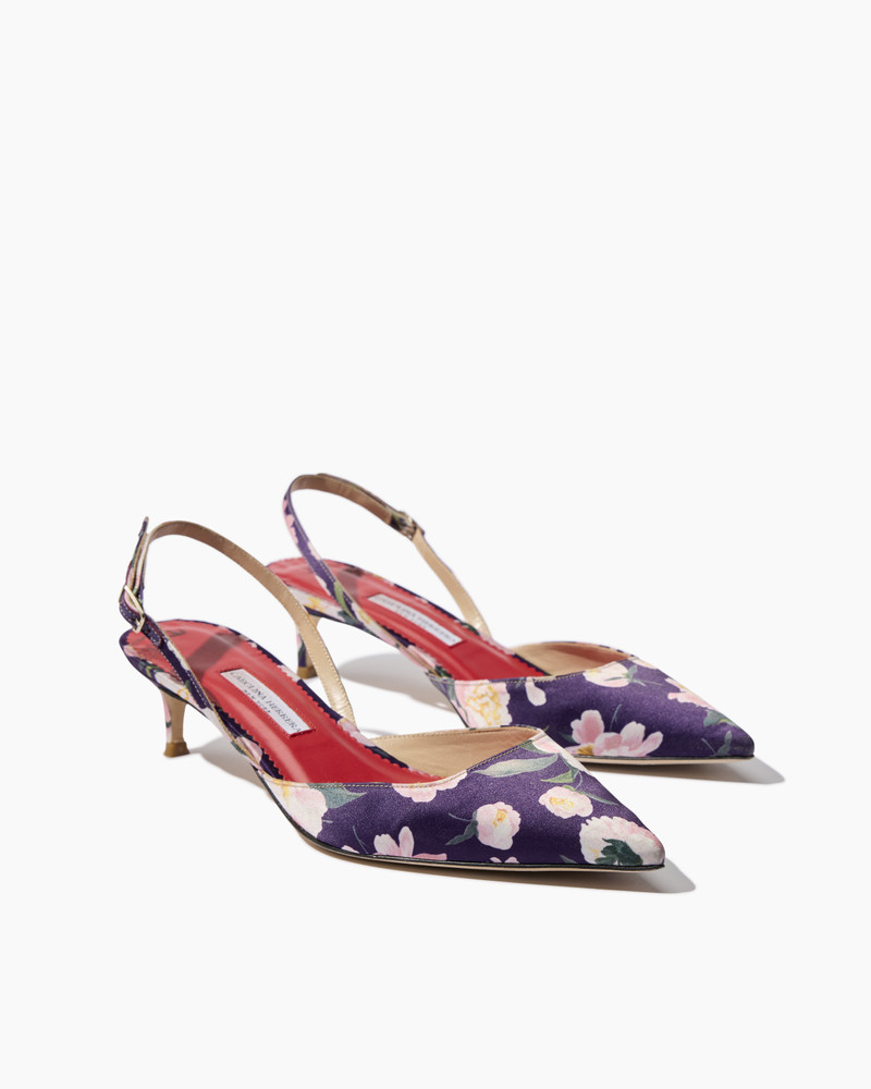 CAROLINA HERRERA Floral-Print Kitten Heel Slingback outlook