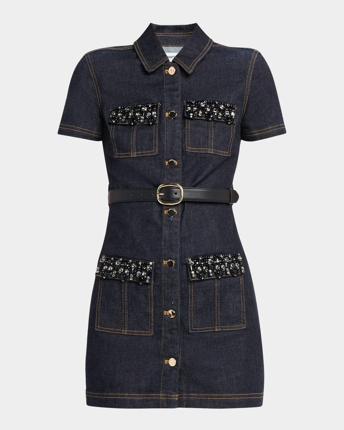 Embellished Denim Mini Dress - 1