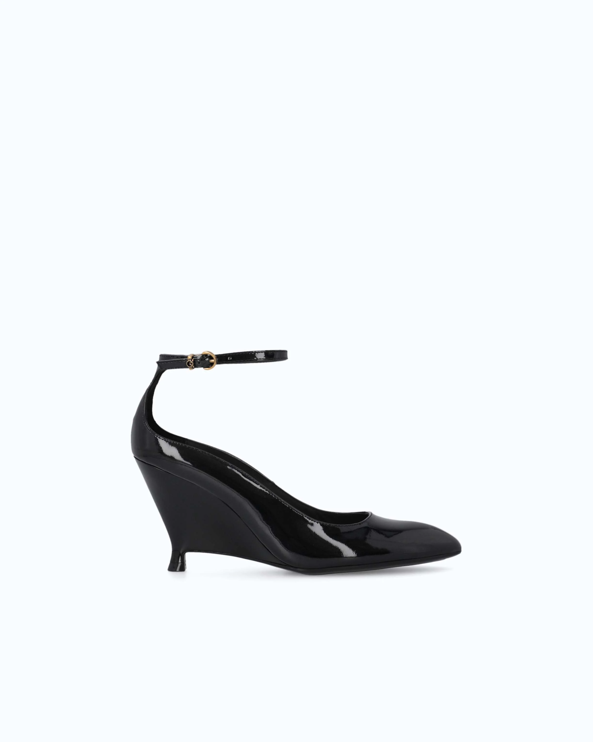 PATENT LEATHER PUMPS WITH WEDGE HEEL AND ANKLE STRAP - 1