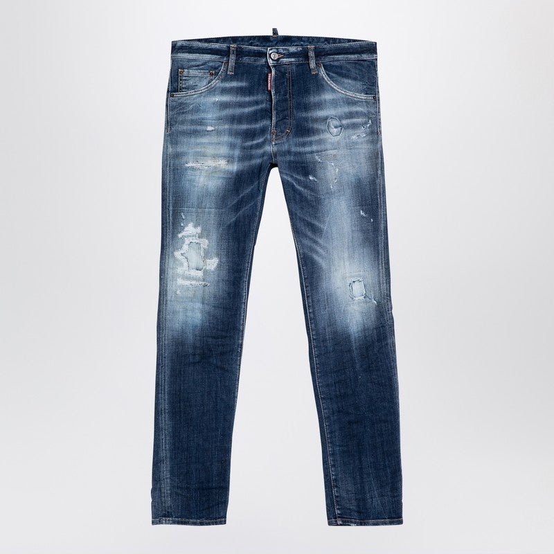 Dsquared2 Navy Blue Washed Denim Jeans With Wear Men - 1