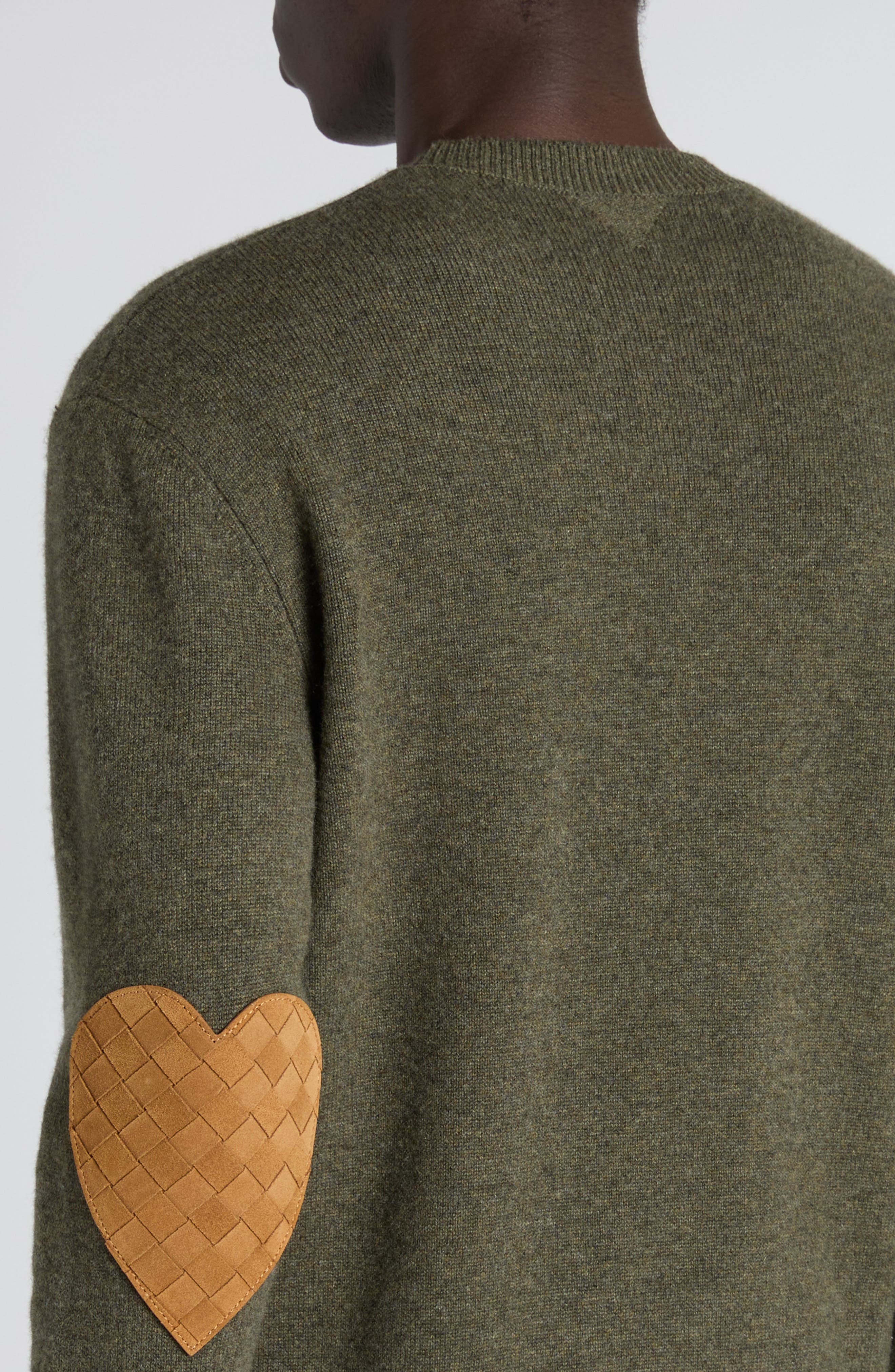 Bottega Veneta Classic Cashmere Blend Sweater with Intrecciato Suede Hearts in 3749 Camo at Nordstro - 5