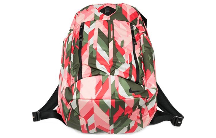 Nike Splicing Colorblock Sports Outdoor Schoolbag Backpack Pink / Military Green / Red BA5242-808 - 4