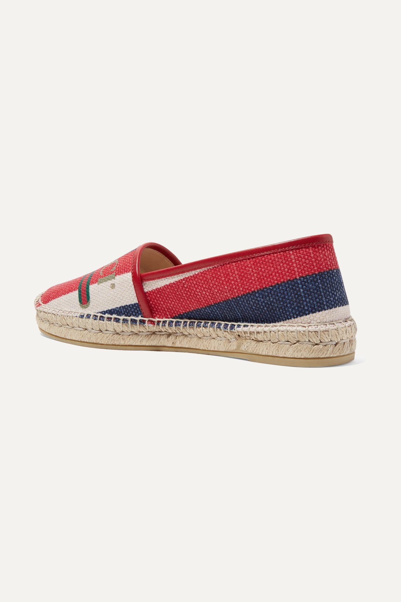 Leather-trimmed striped logo-print canvas espadrilles - 4