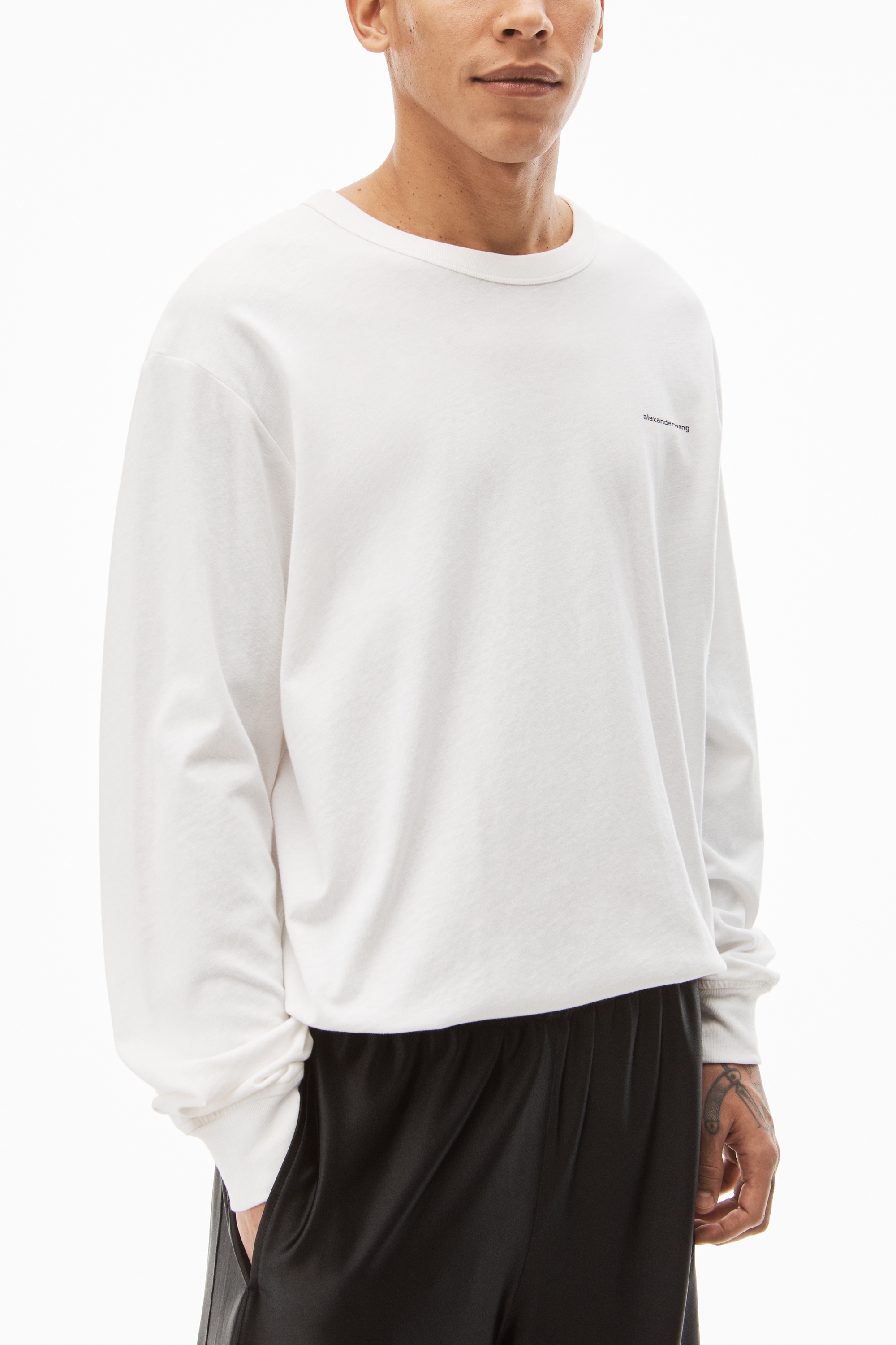 【Alexander Wang】LONG SLEEVE TEE IN HIGH TWIST JERSEY UNISEX LONG SLEEVE TEE IN HIGH TWIST JERSEY in BLACK