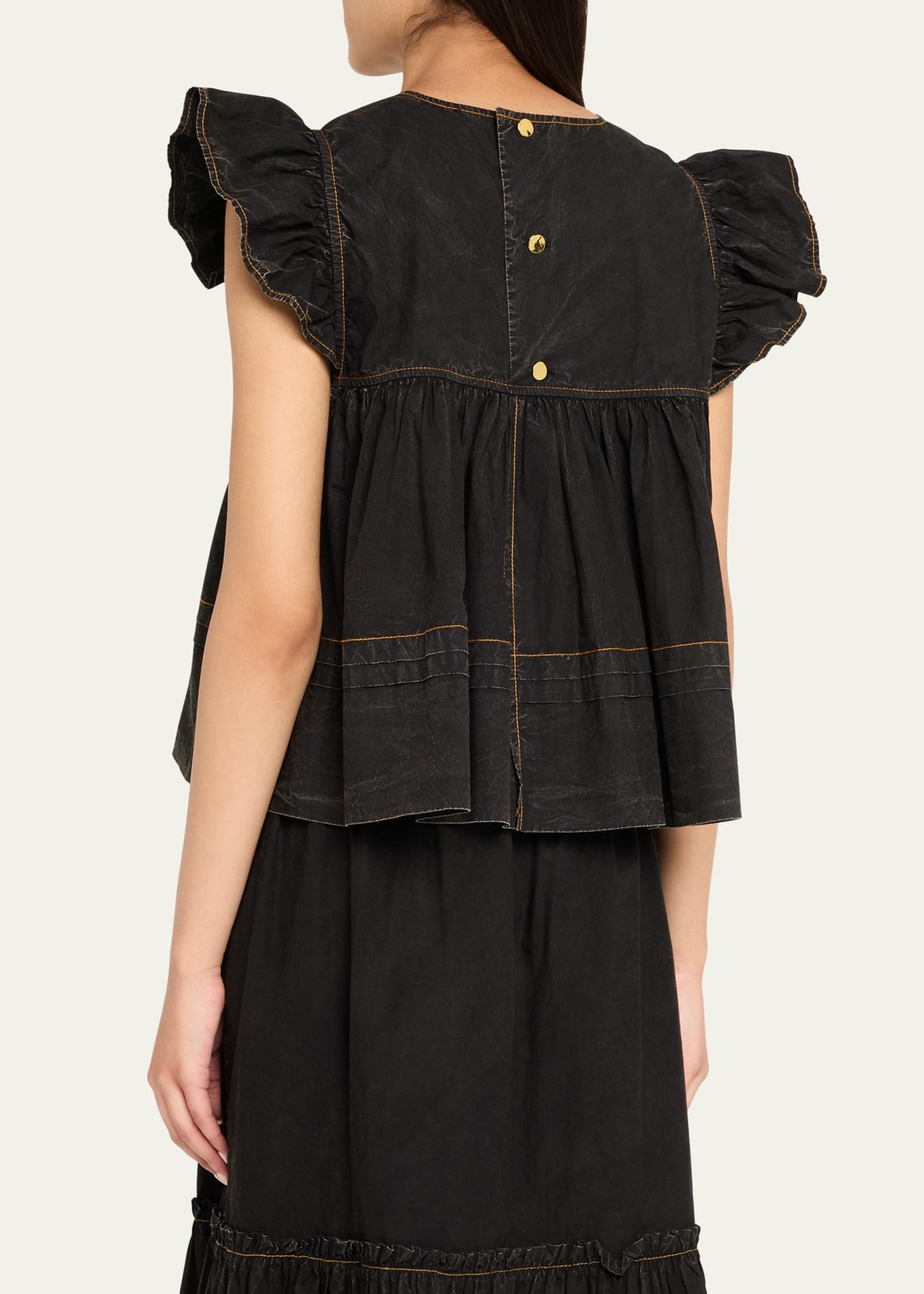 Garment-Dyed Flutter-Sleeve Babydoll Top - 3