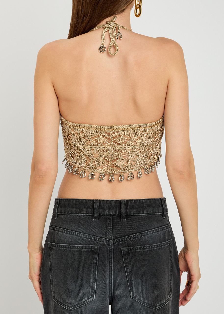 Rabanne Bead-embellished Metallic Crochet Crop top - 3