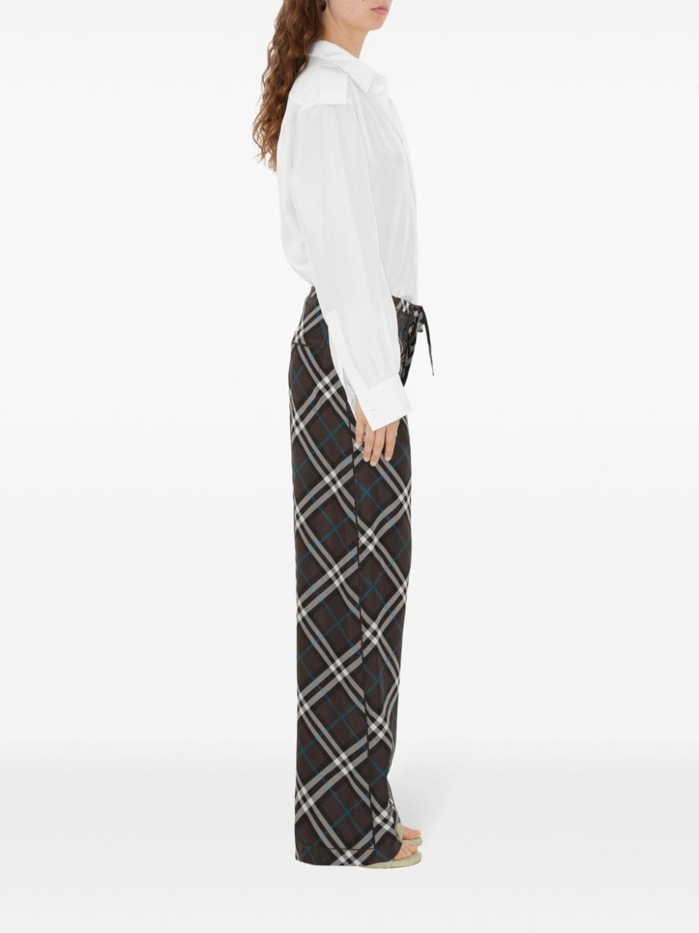 check-pattern silk trousers - 3