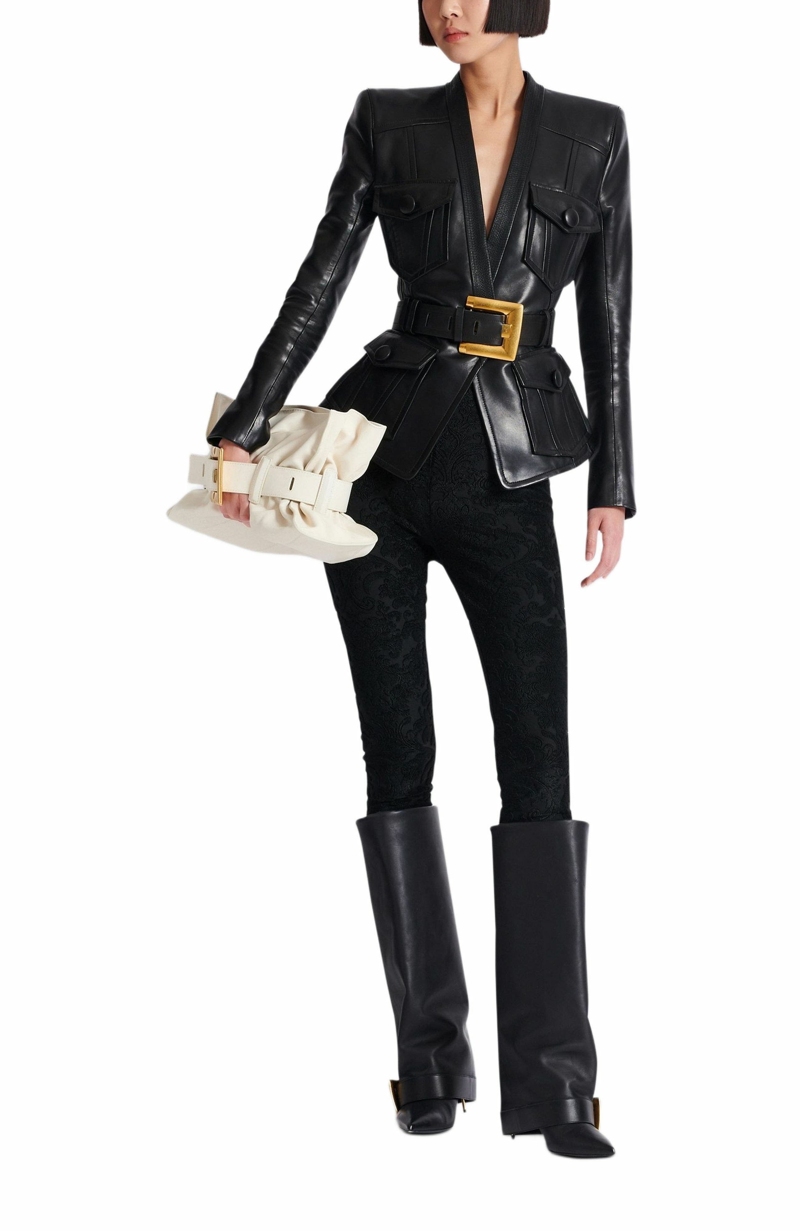 Balmain 1-button belted leather jacket in Black at Nordstrom - 2