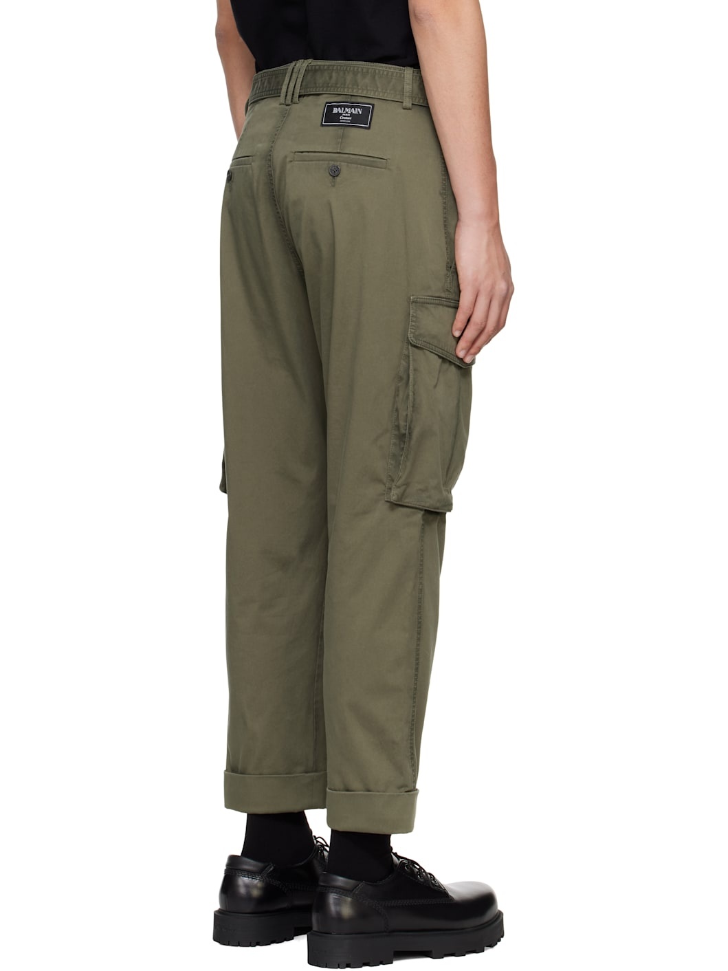Green Tailored Slouch Cotton Cargo Pants - 3