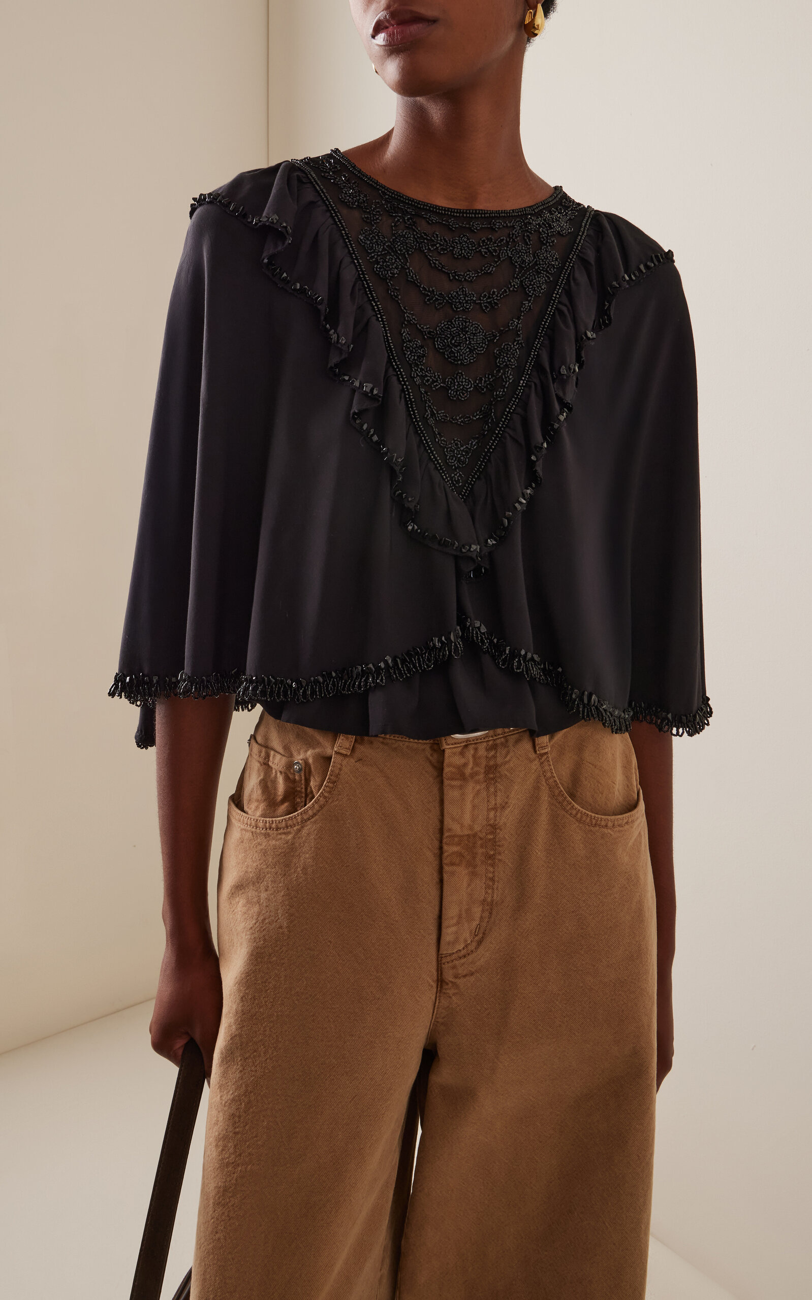 Shanna Beaded Crepe Capelet Top black - 2