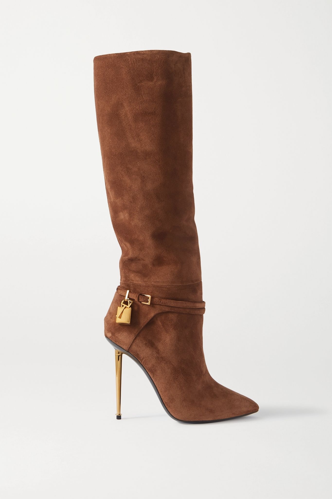 Padlock embellished suede knee boots - 1