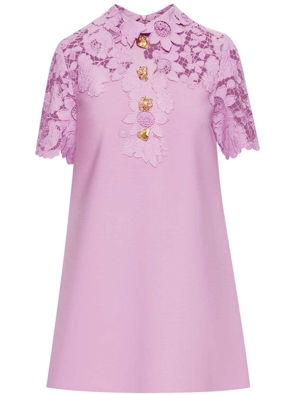 Mixed Botanical guipure-panel minidress - 1