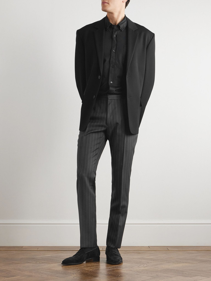 TOM FORD Tapered Pinstriped Wool and Mohair-Blend Twill Suit Trousers Gray outlook