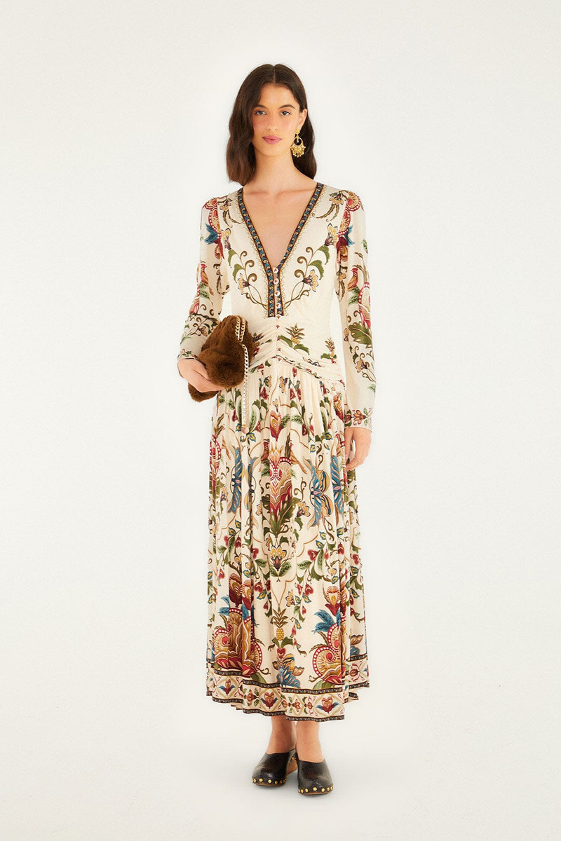 Cream Majestic Hearts Long Sleeve Midi Dress 1