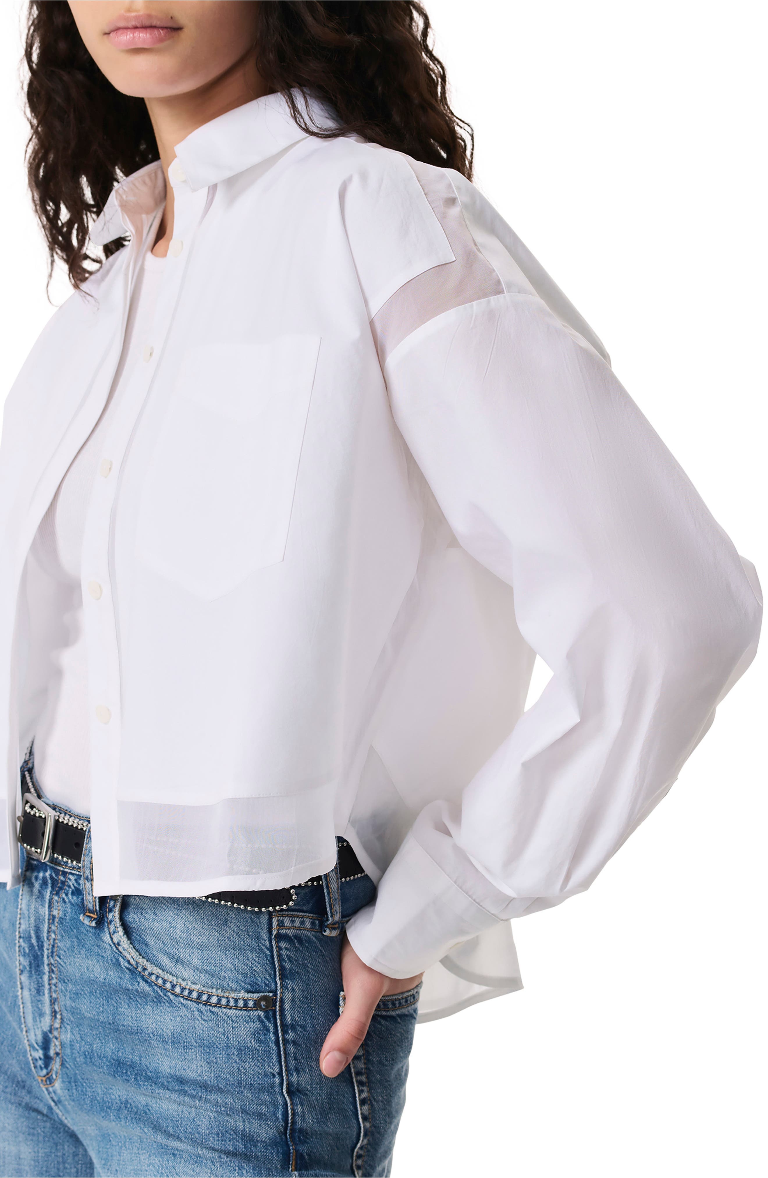 rag & bone Beatrice Mixed Media Crop Button-Up Shirt in White at Nordstrom - 3