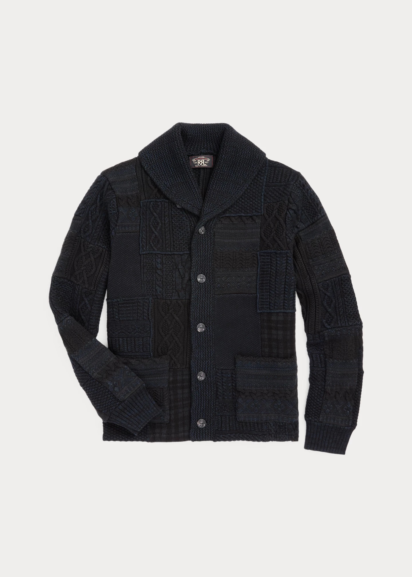 Indigo Patchwork Cotton-Wool Cardigan